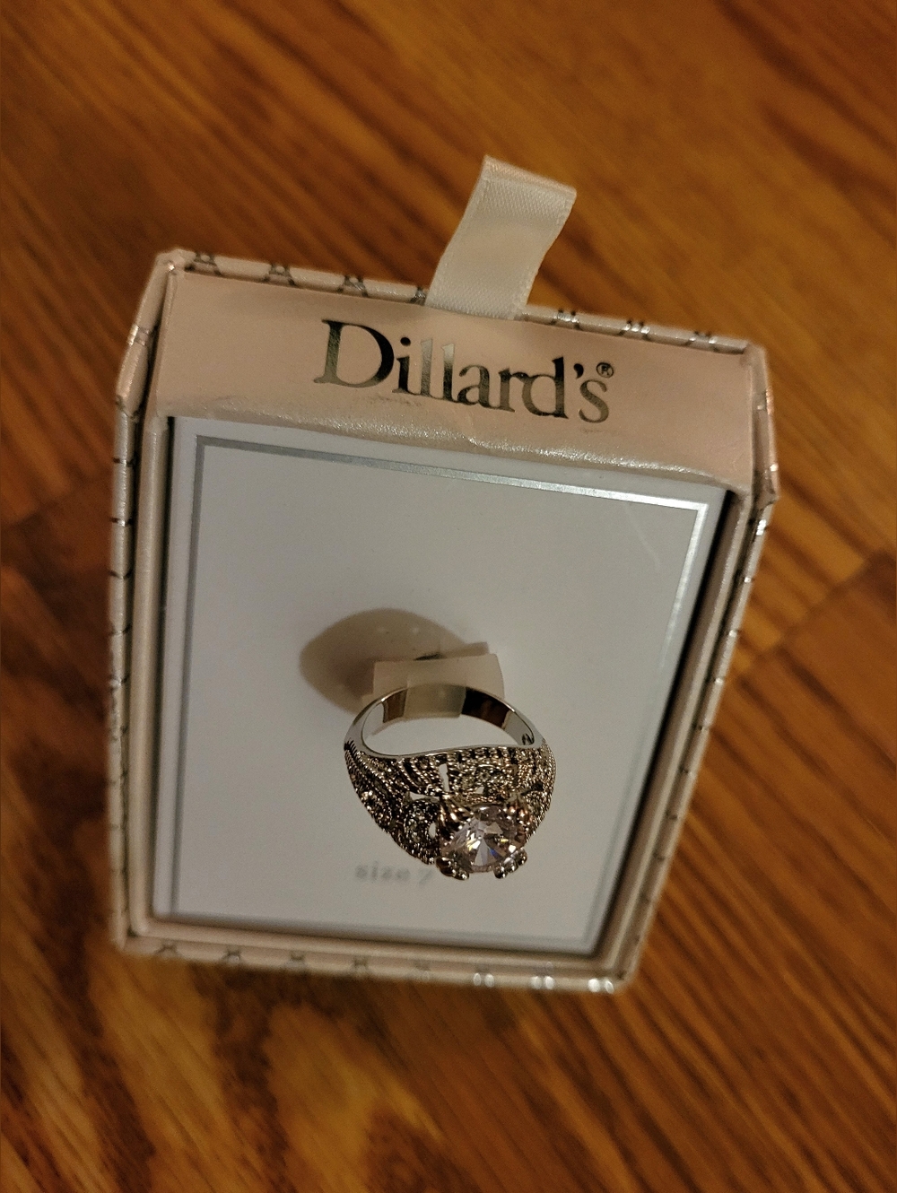 Dillard's Silver Crystal Statement Ring, Size 7